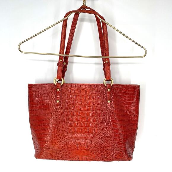 Brahmin Red Croc Embossed Shoulder Bag Purse - Picture 2 of 15